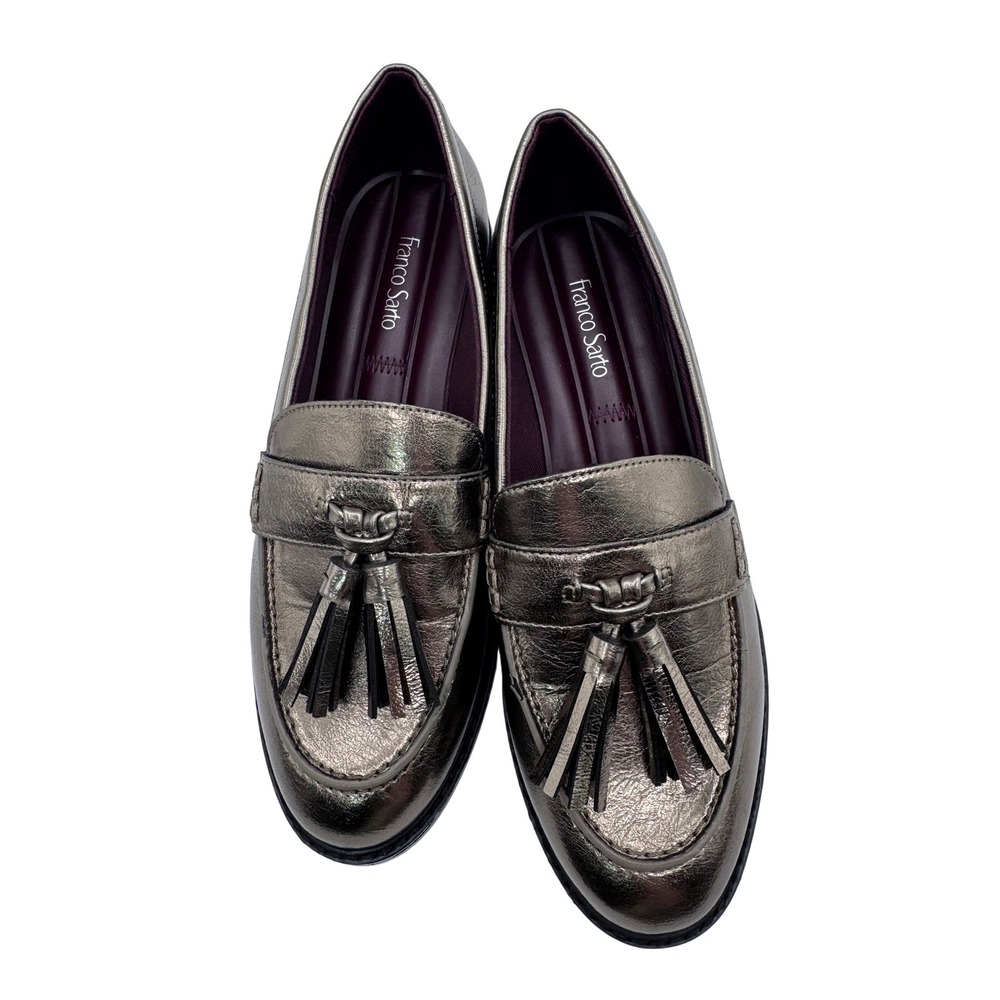 Franco Sarto Carolyn Low‎ Tassel Loafers Metallic Leather Women's 7W